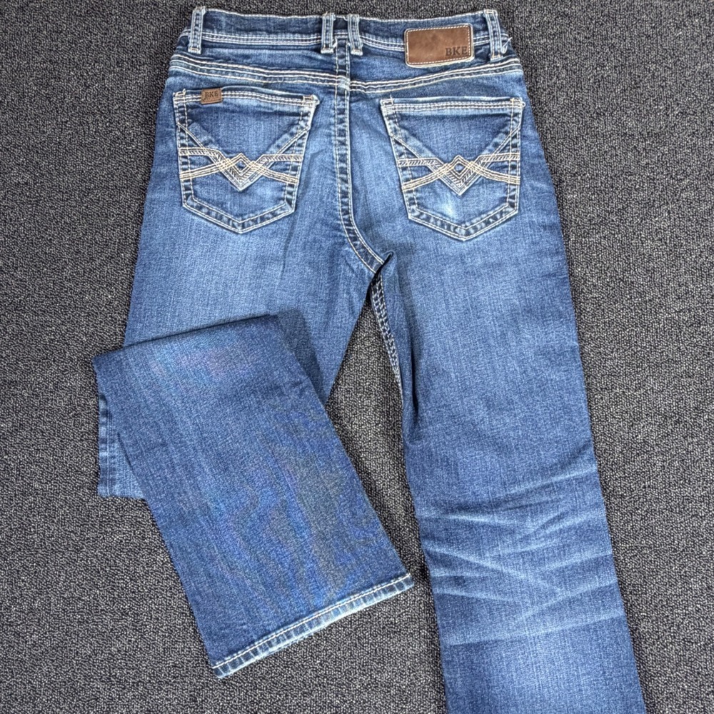 BKE Fulton Bootcut Jeans Mens 31x34 Medium Wash Durable Denim Stretch Blue Flare